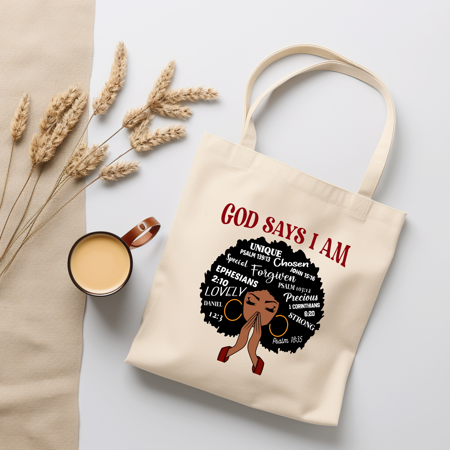 God Says I Am Large Canvas Tote Bag