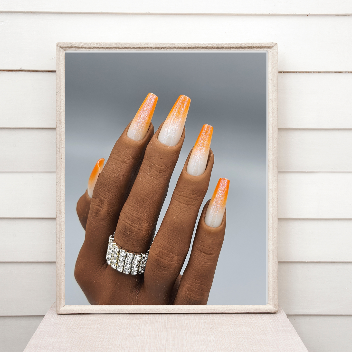 Orange to White Shimmer Gradient Press On Nails