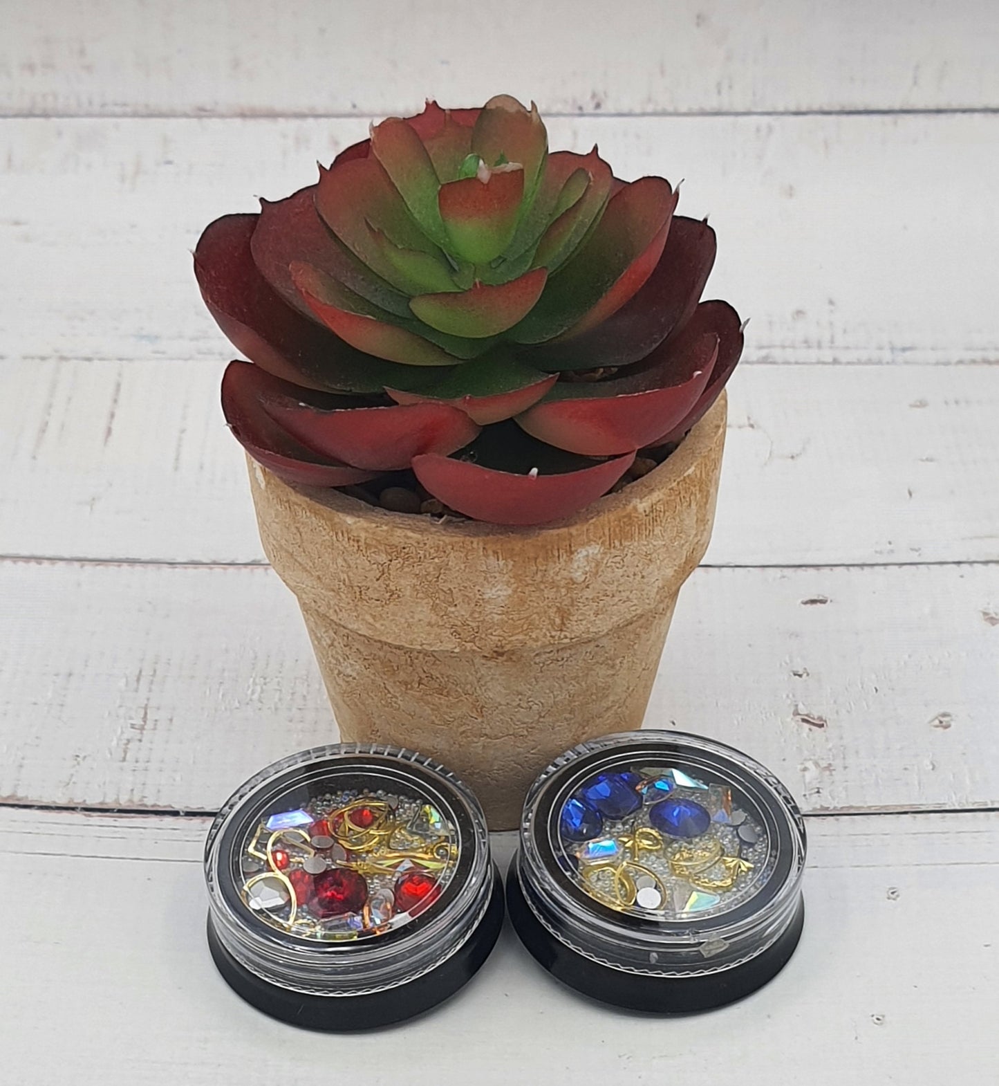Set of 2 rhinestone gem pots Ruby and Sapphire Set 2