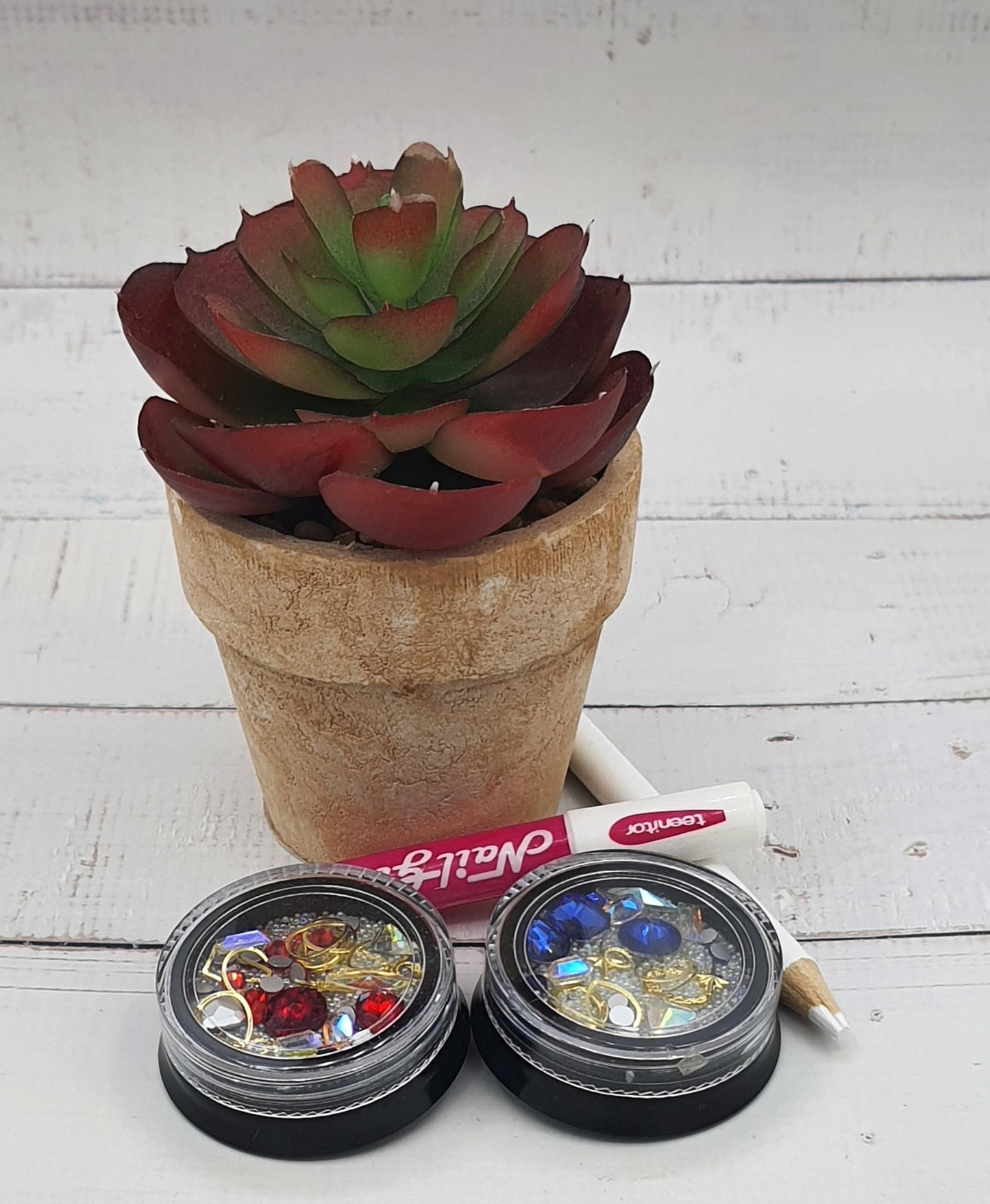 Set of 2 rhinestone gem pots Ruby and Sapphire Set 2