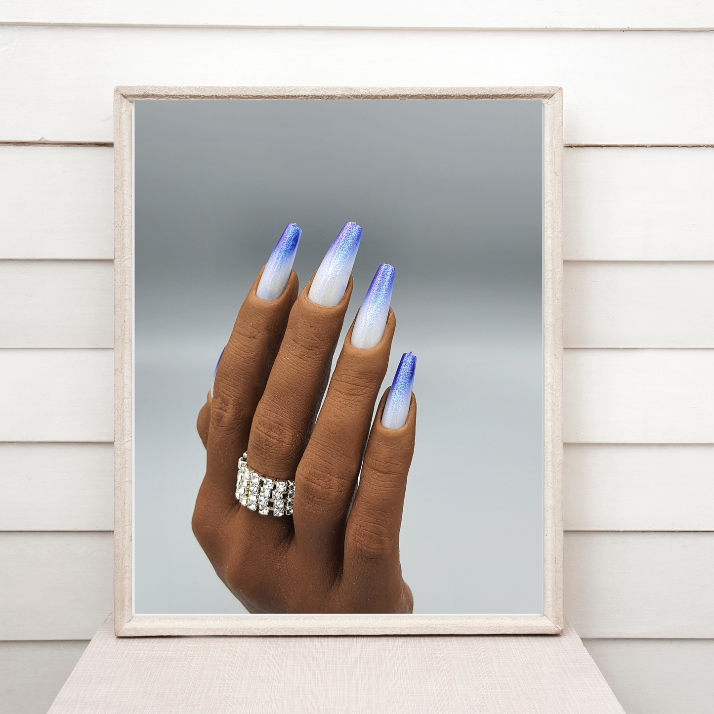Blue to White Shimmer Gradient Press On Nails