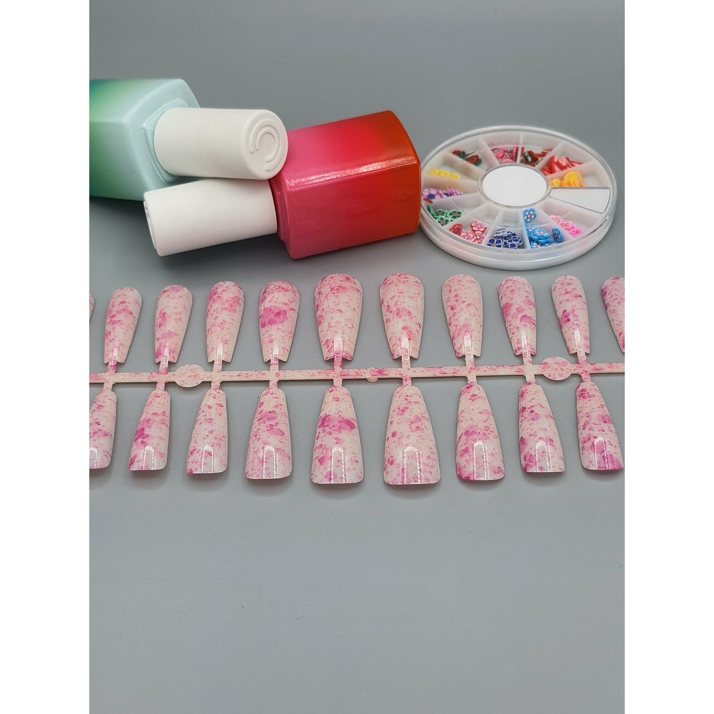 XL Pink Splatter Alcohol Ink Coffin Ballerina Nails