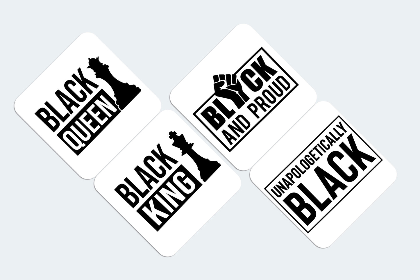 Black and White Set of 4 3.75"x3.75" Square Coasters