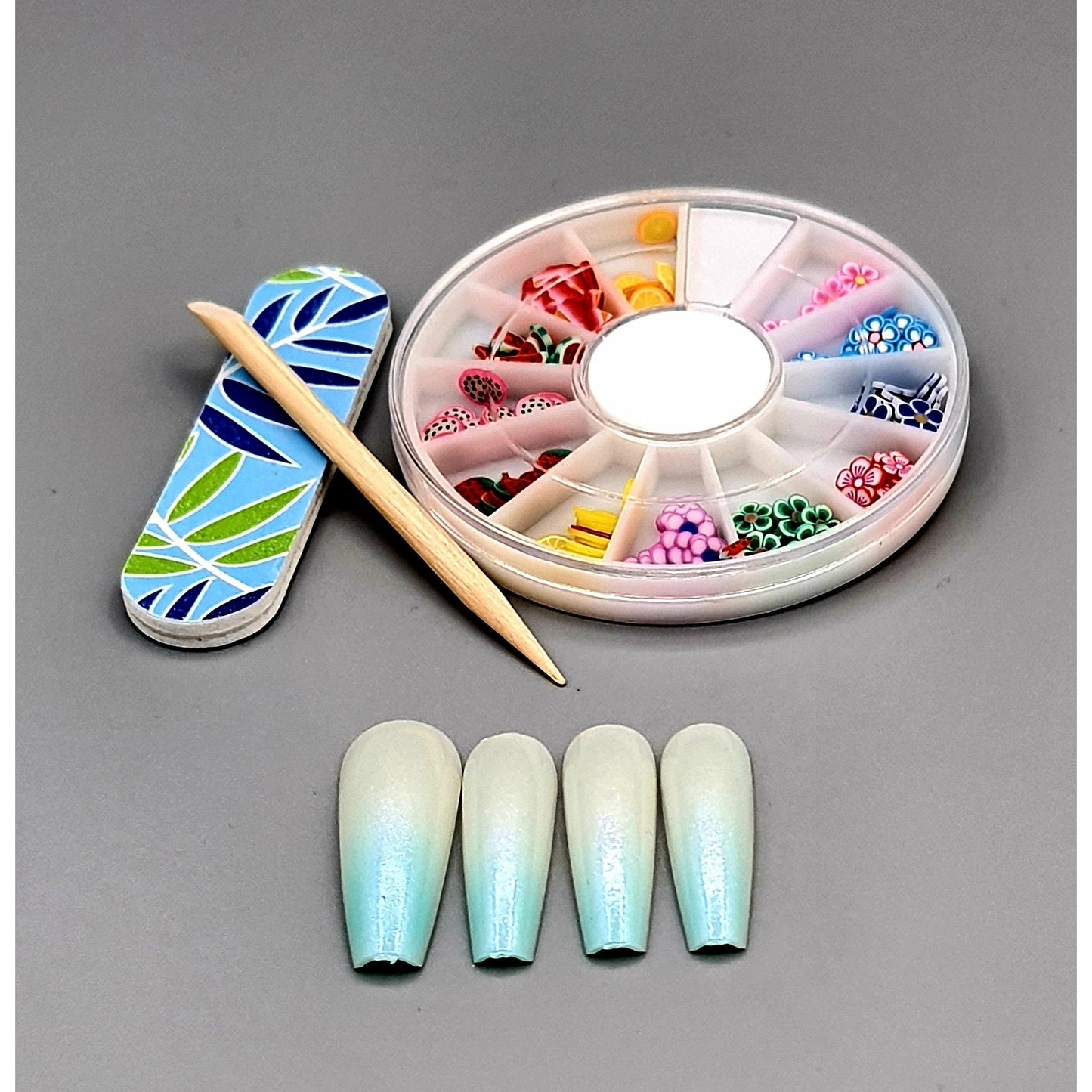 Aqua Shimmer Gradient Coffin Ballerina Press on Nails