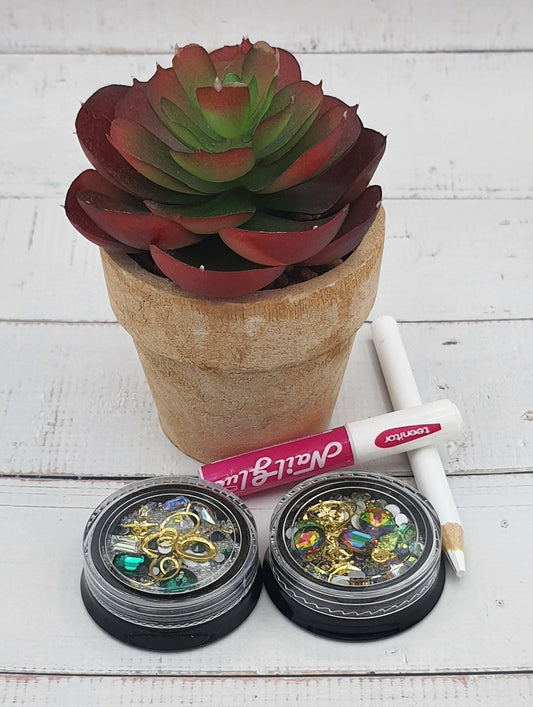 Set of 2 rhinestone gem pots Emerald and Mystic Set 1