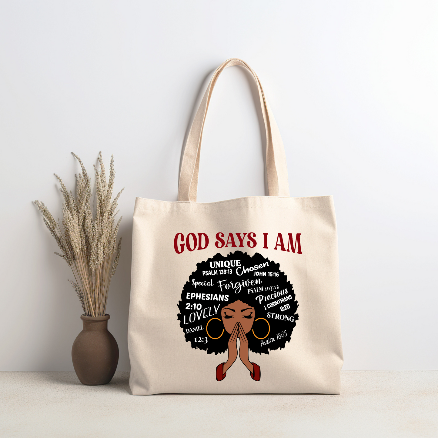 God Says I Am Large Canvas Tote Natural