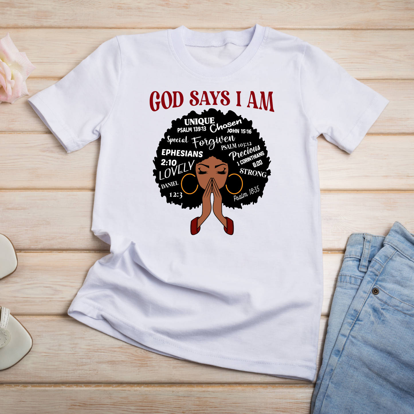 God Says I Am Short Sleeve Crew Neck T-shirt