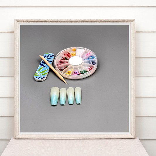 Aqua to White Shimmer Gradient Press On Nails