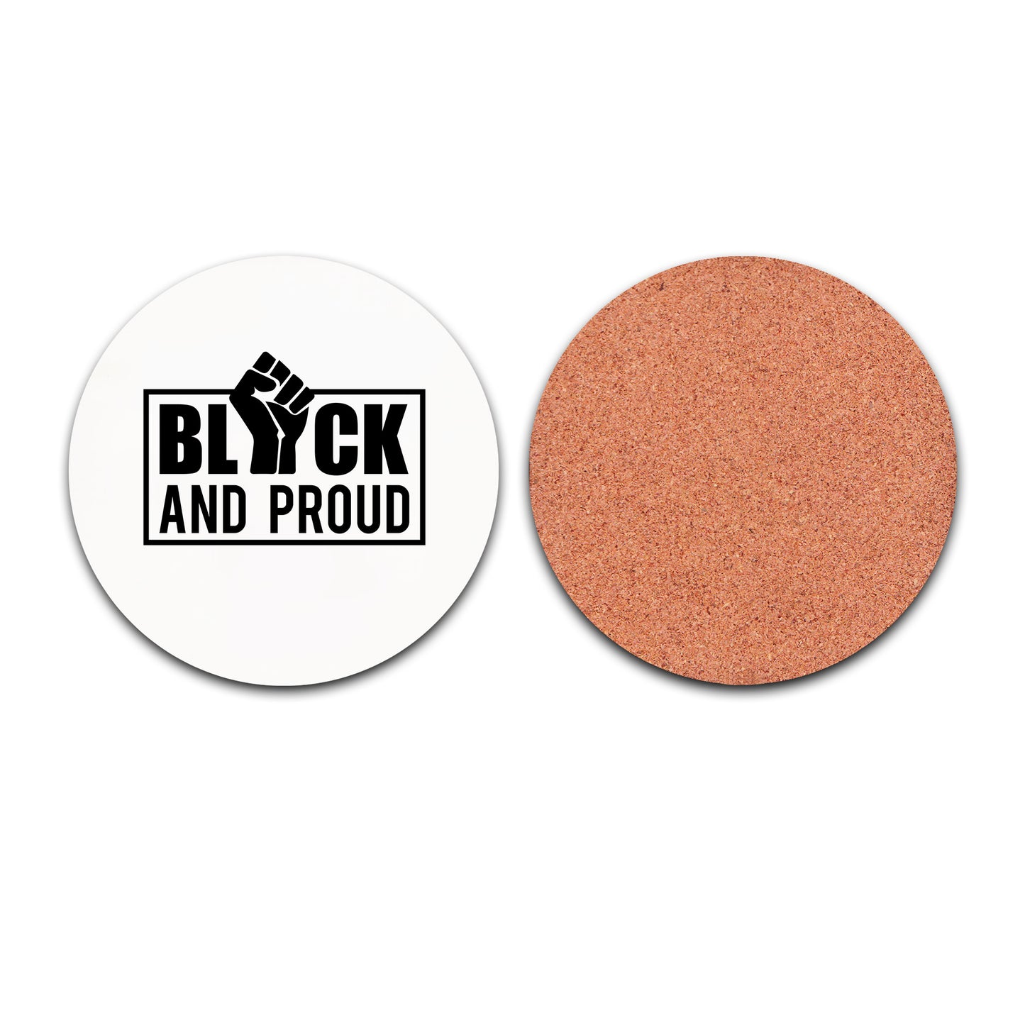 Black and Whie 3.5"x3.5' Black and Proud Round Ceramic Coaster