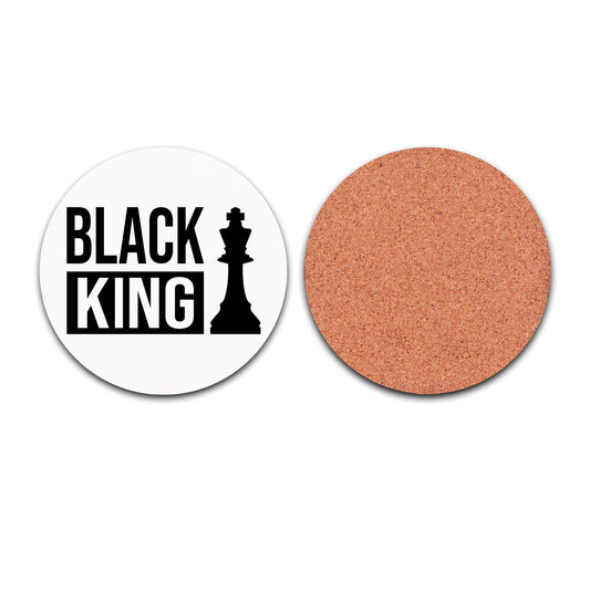 Black and white 3.5"x 3.5" Black King Round Ceramic Coaster