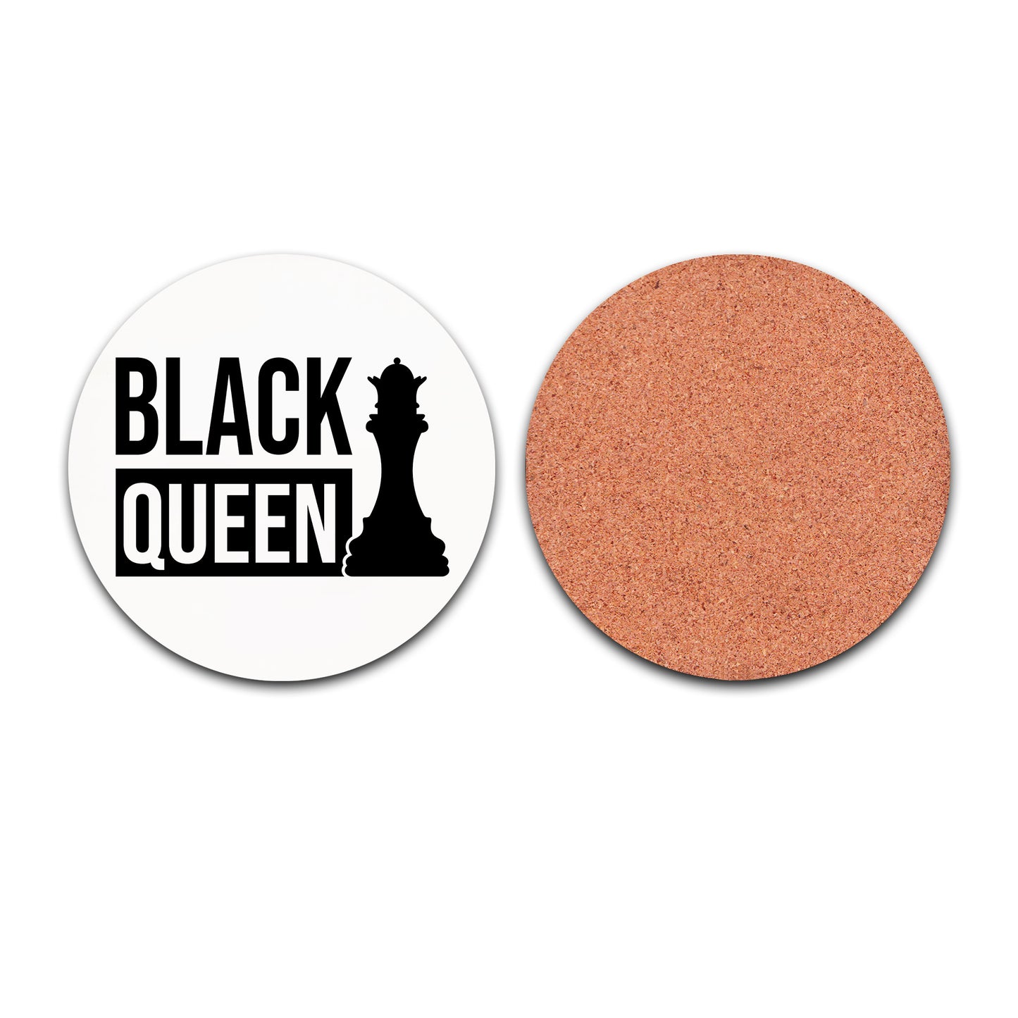 Black and White 3.5"x3.5" Black Queen Round Ceramic Coaster